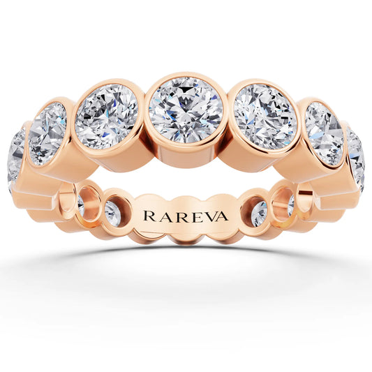 10K Rose Gold Round Cut Bezel Set Diamond Full Eternity Wedding Band - 4.1mm - Front
