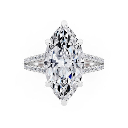 Platinum Marquise Cut Diamond Ring with Pavé Split Shank - top angle