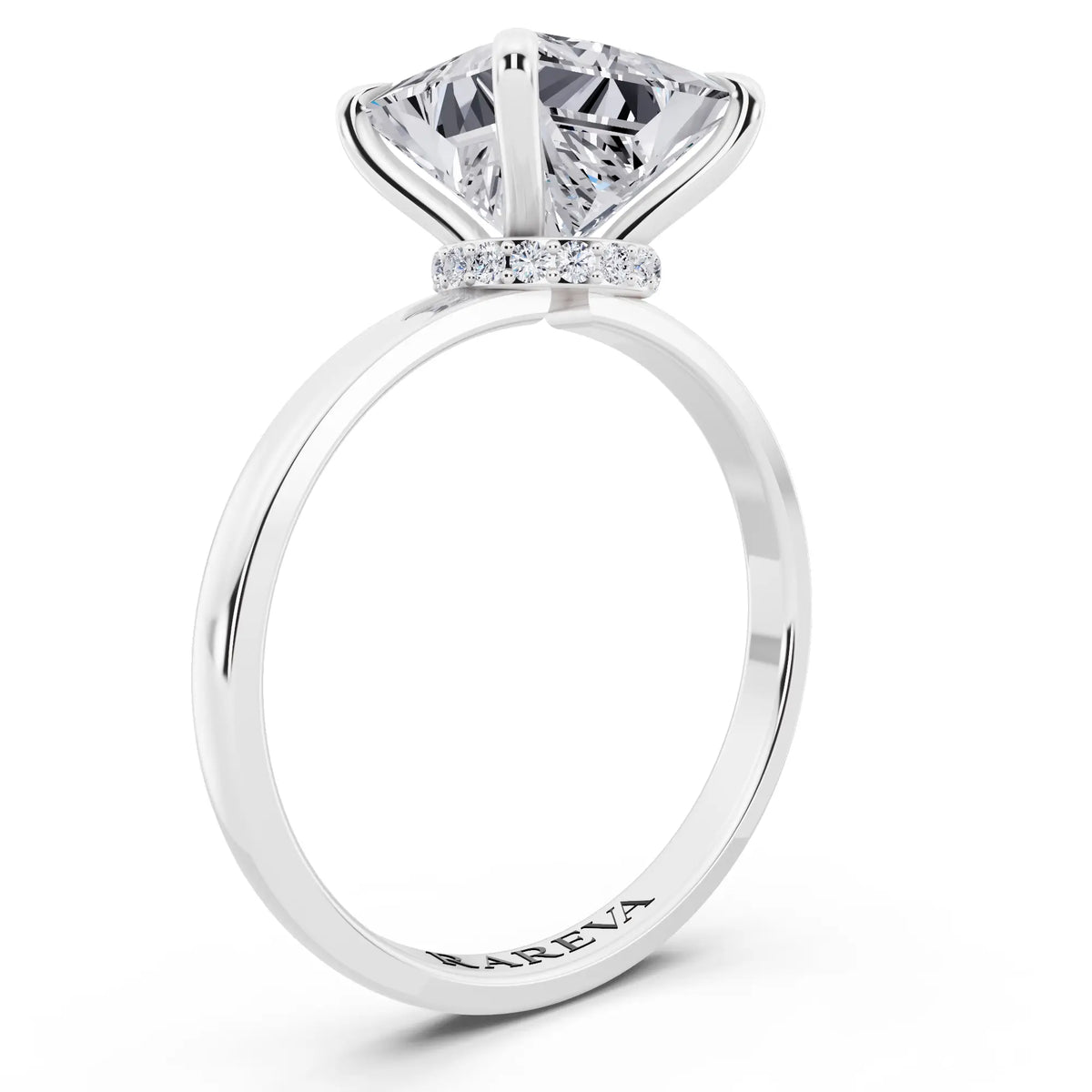 Platinum Princess Cut Diamond Solitaire Ring with Pave Collar - top view