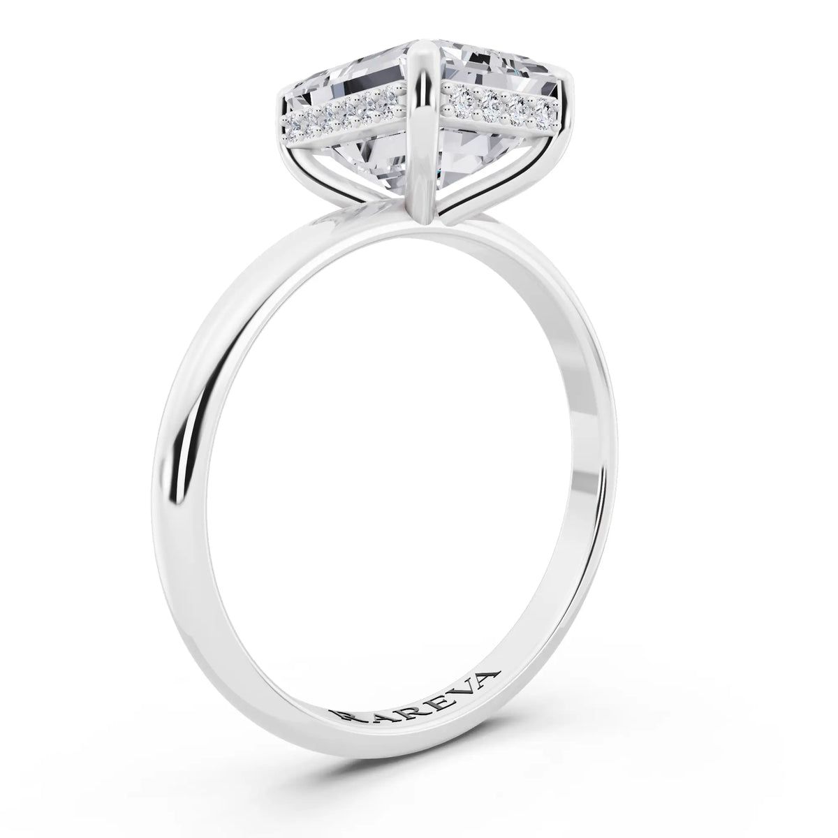 Platinum Emerald Cut Diamond Hidden Halo Solitaire Ring - top view
