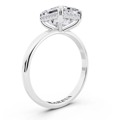 Platinum Emerald Cut Diamond Hidden Halo Solitaire Ring - top view