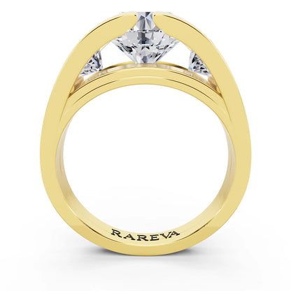 18 KT Yellow Gold Round Cut Diamond Ring with Graduated Side Stones - Through