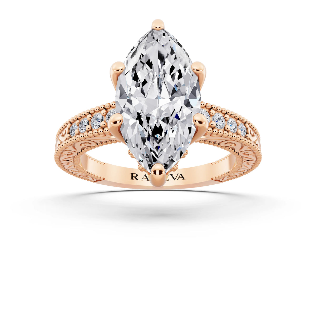 14 KT Rose Gold Marquise Cut Diamond Vintage - front view