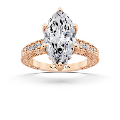 14 KT Rose Gold Marquise Cut Diamond Vintage - front view