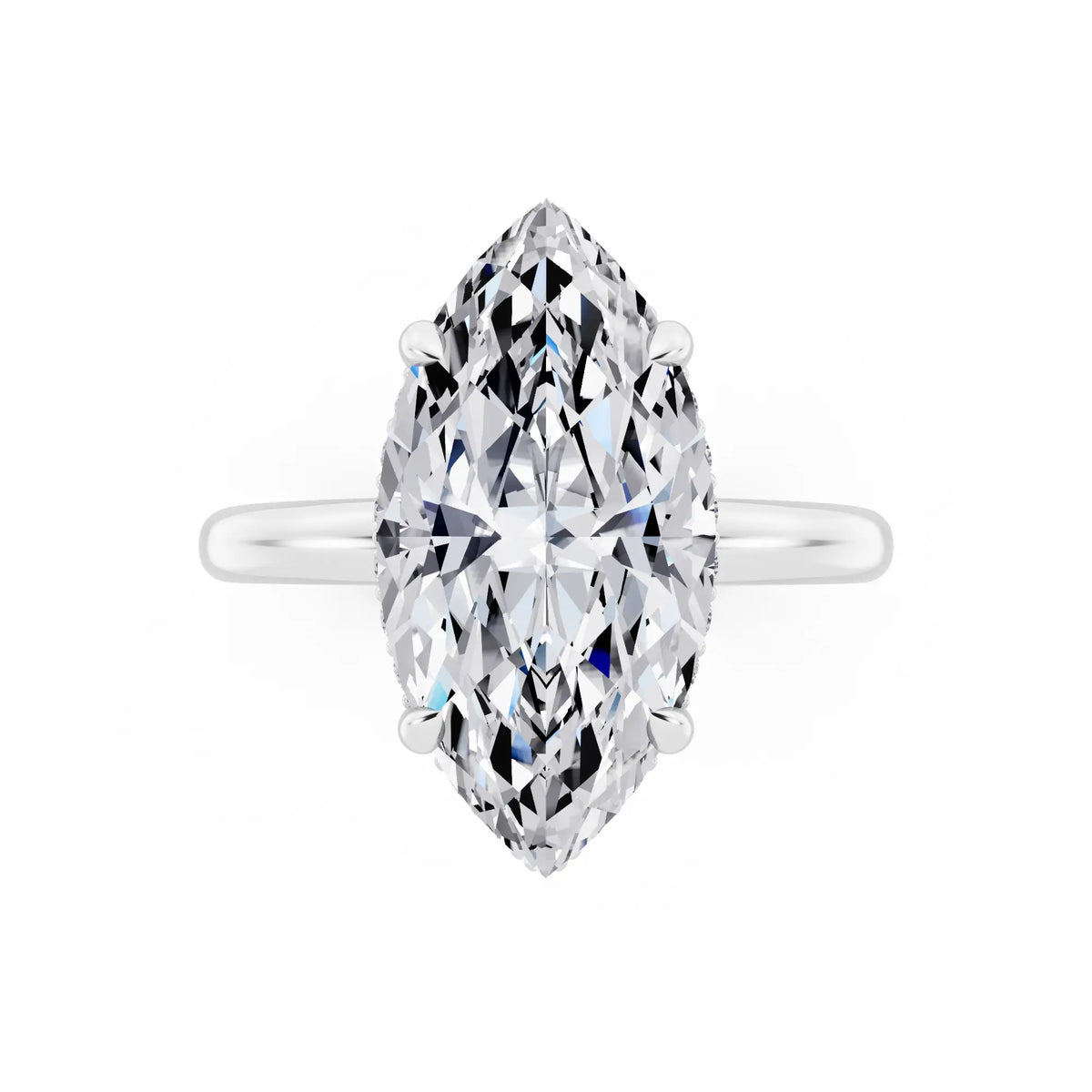 14 KT White Gold Marquise Cut Diamond Hidden Halo Solitaire Ring - top angle
