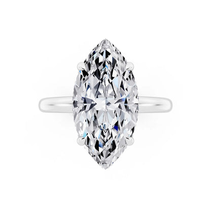 14 KT White Gold Marquise Cut Diamond Hidden Halo Solitaire Ring - top angle