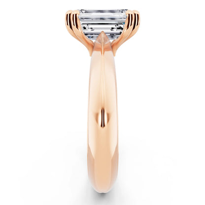 14 KT Rose Gold Emerald Cut Diamond Solitaire Ring with Knife Edge Band - side view