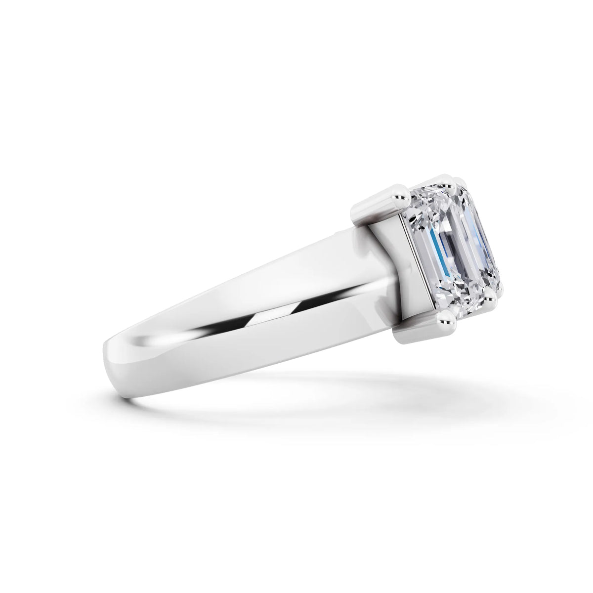 14K White Gold Five Stone Emerald Cut Diamond Half Eternity Wedding Band - 3mm - Side