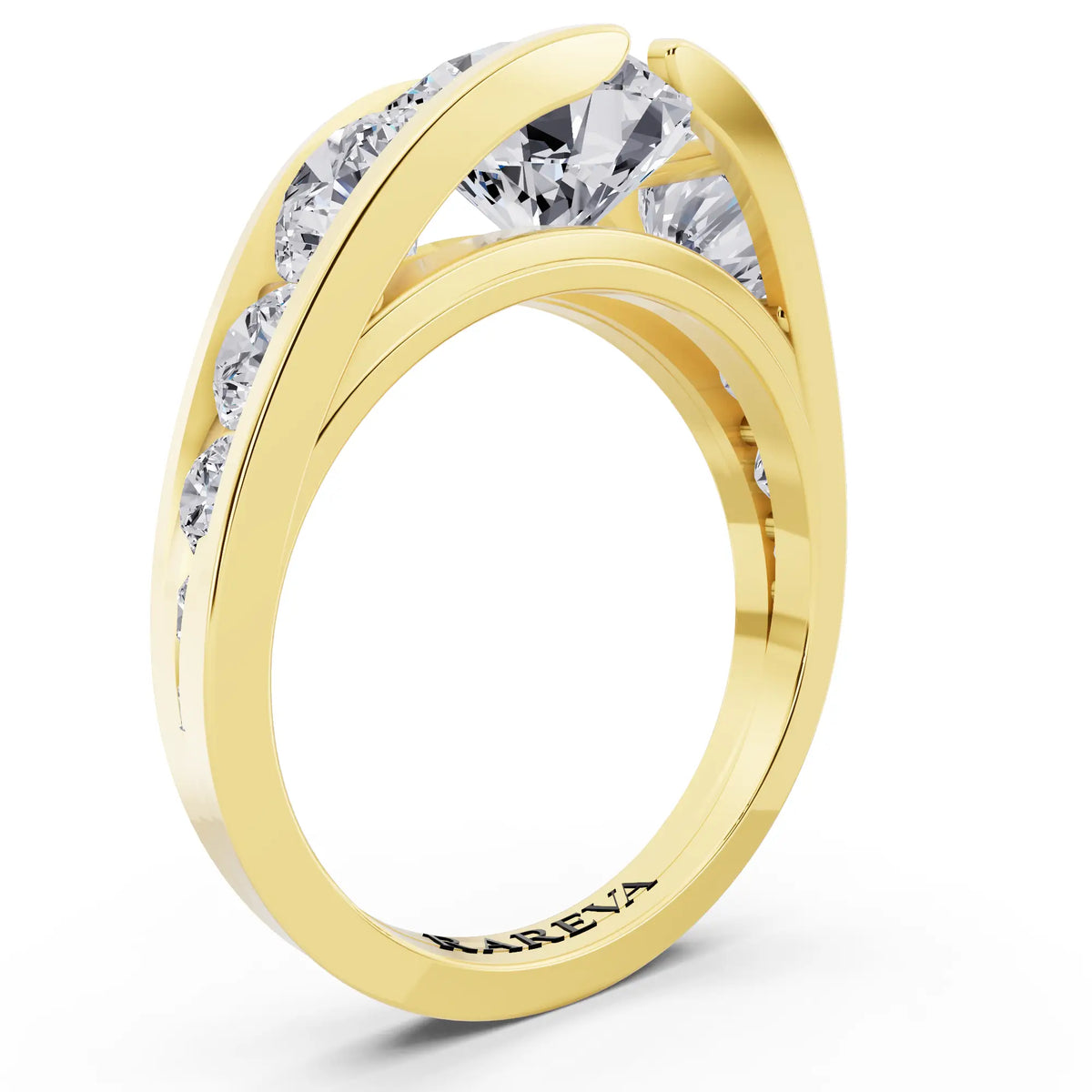 18 KT Yellow Gold Round Cut Diamond Ring with Graduated Side Stones - Top view