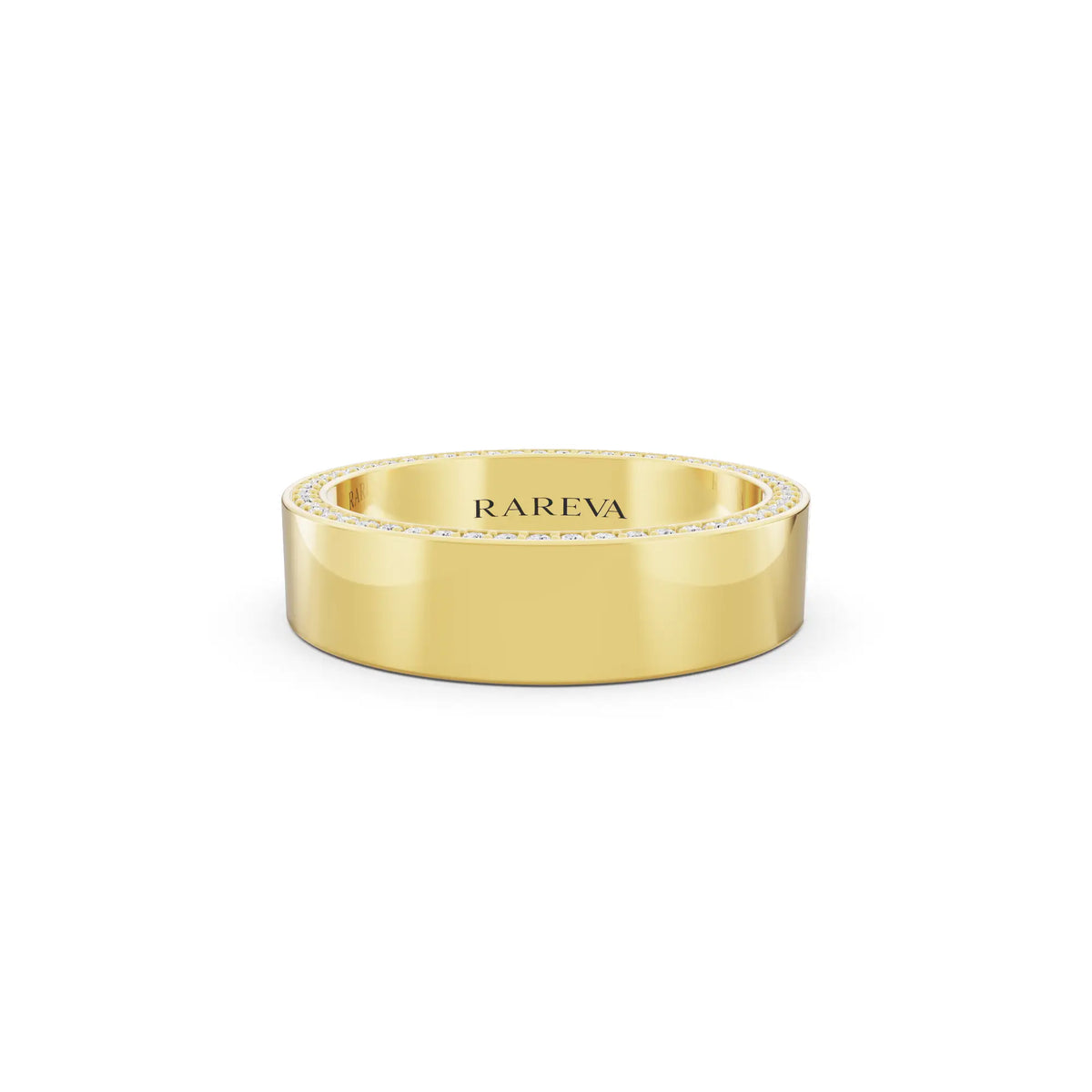 10K Yellow Gold Men's Round Cut Diamond Side Pave Band - 5mm - Front