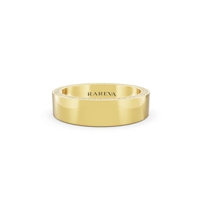 10K Yellow Gold Men's Round Cut Diamond Side Pave Band - 5mm - Front