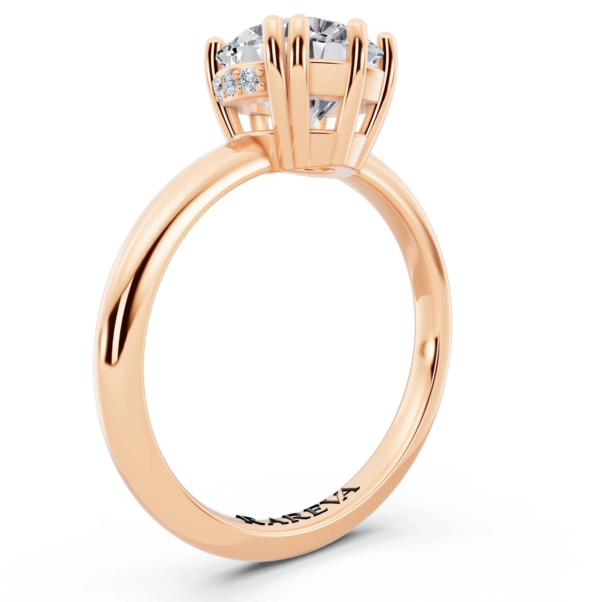 14 KT Rose Gold Round Cut Diamond Solitaire Ring with Hidden Accent Basket - top view