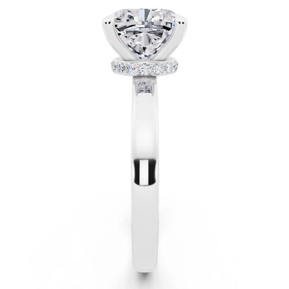 Platinum Cushion Cut Diamond Solitaire Ring with Pave Collar - side view