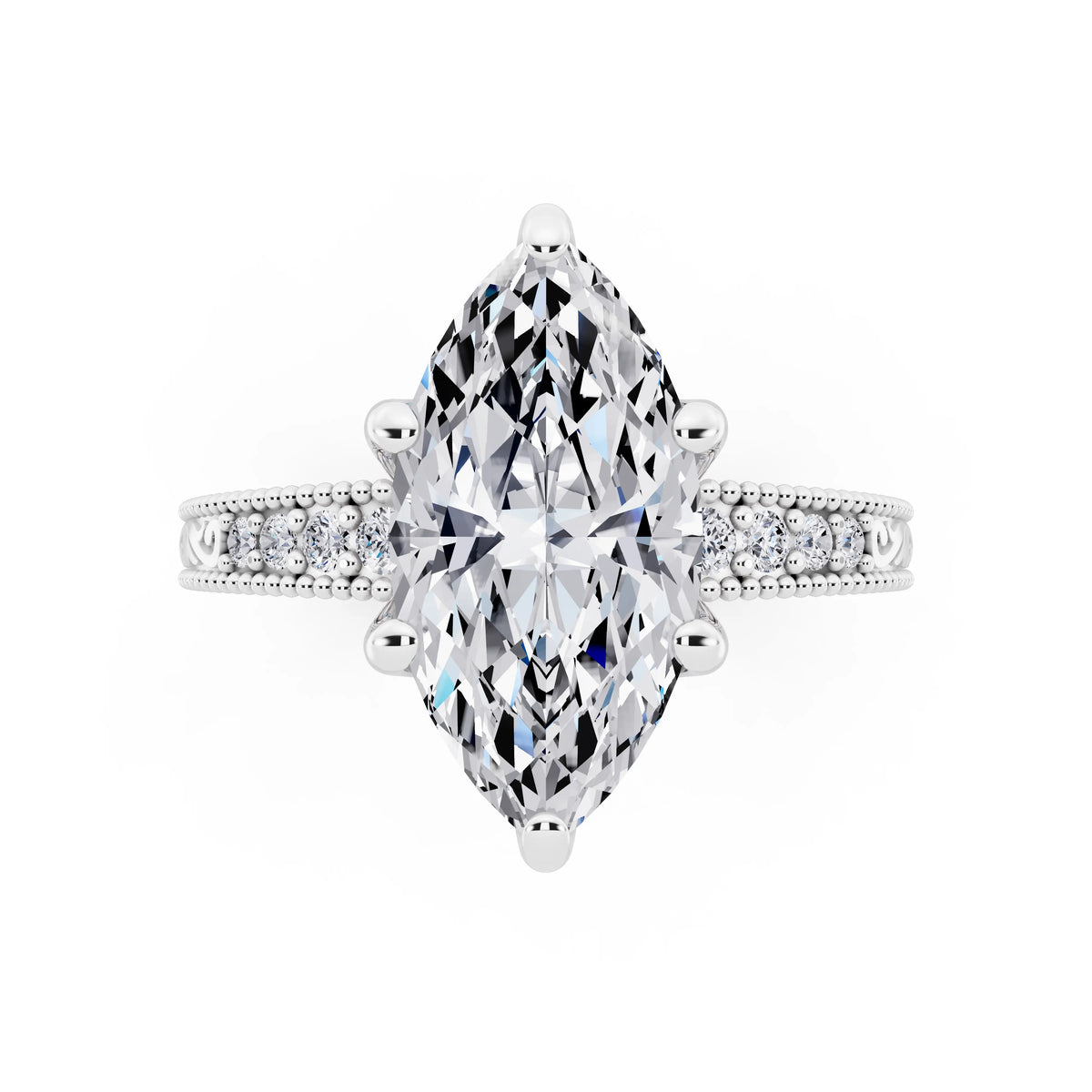 18 KT White Gold Marquise Cut Diamond Vintage - top angle
