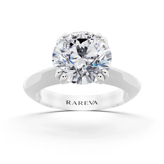 18 KT White Gold Round Cut Diamond Solitaire Ring with Knife Edge Band - front view