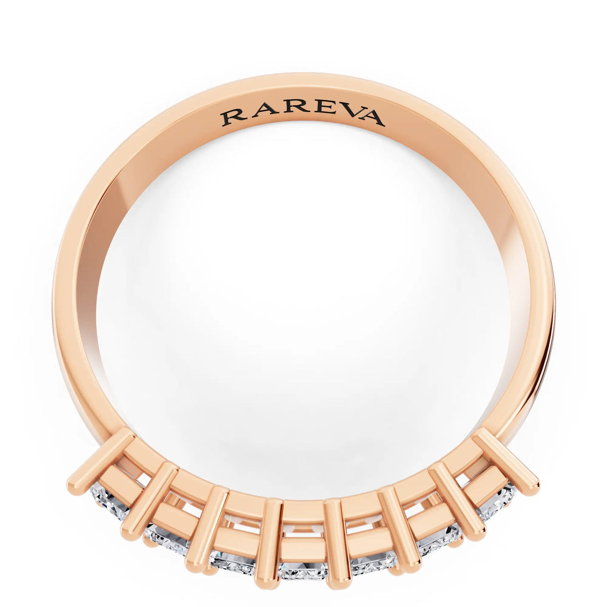 10K Rose Gold Seven Stone Emerald Cut Diamond Half Eternity Wedding Band - 1.8mm - Top