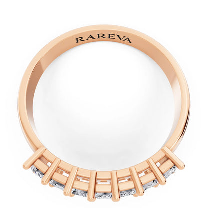 10K Rose Gold Seven Stone Emerald Cut Diamond Half Eternity Wedding Band - 1.8mm - Top