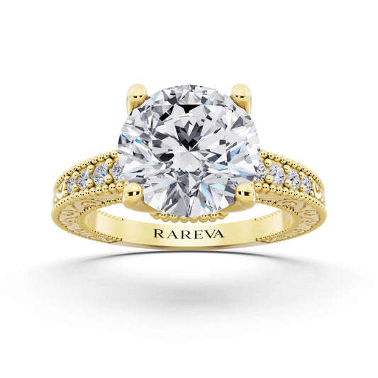 14 KT Yellow Gold Round Cut Diamond Vintage - front view