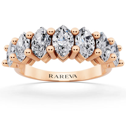 14K Rose Gold Seven Stone Marquise Cut Diamond Half Eternity Wedding Band - 2mm - Front