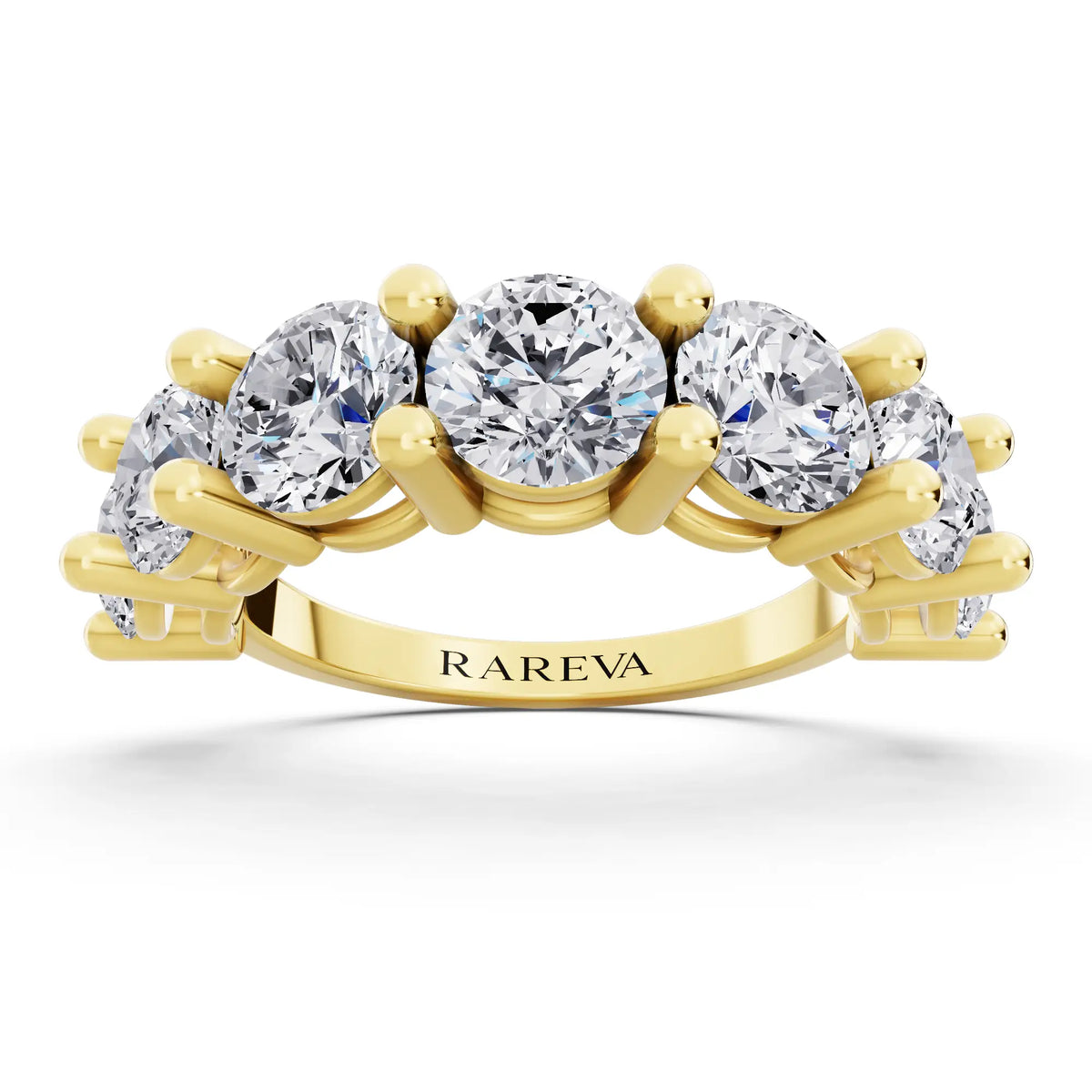 14K Yellow Gold Seven Stone Round Cut Diamond Half Eternity Wedding Band - 2.6mm - Front