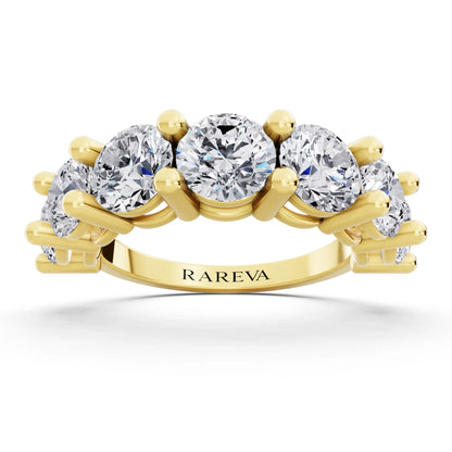 14K Yellow Gold Seven Stone Round Cut Diamond Half Eternity Wedding Band - 2.6mm - Front