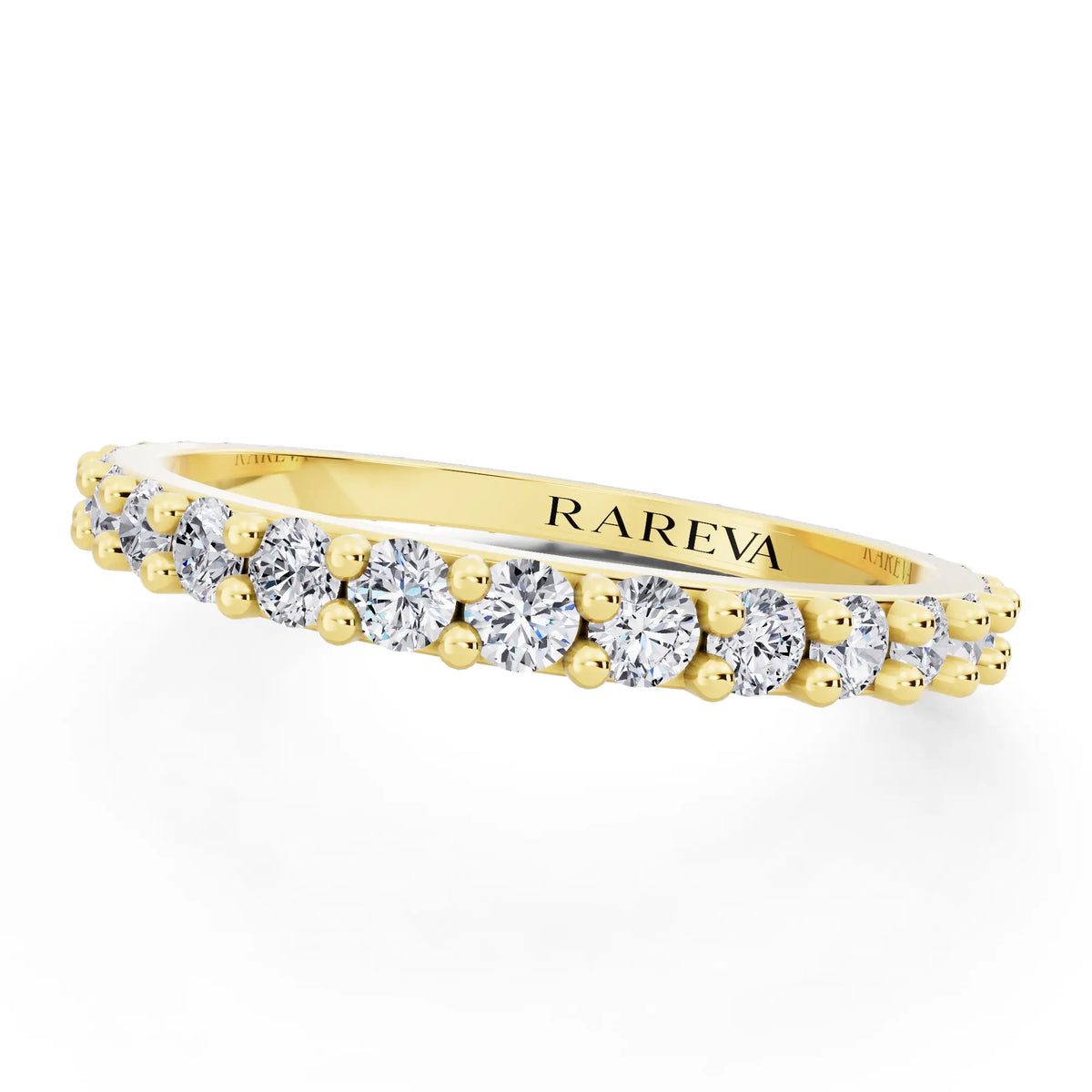 10K Yellow Gold Round Cut Diamond 4 Prong Eternity Band - 1.8mm - Close up