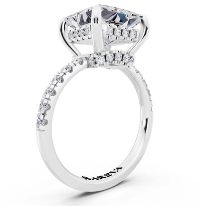 14 KT White Gold Princess Cut Diamond Hidden Halo Tiger Prong Pave Band Ring - top view