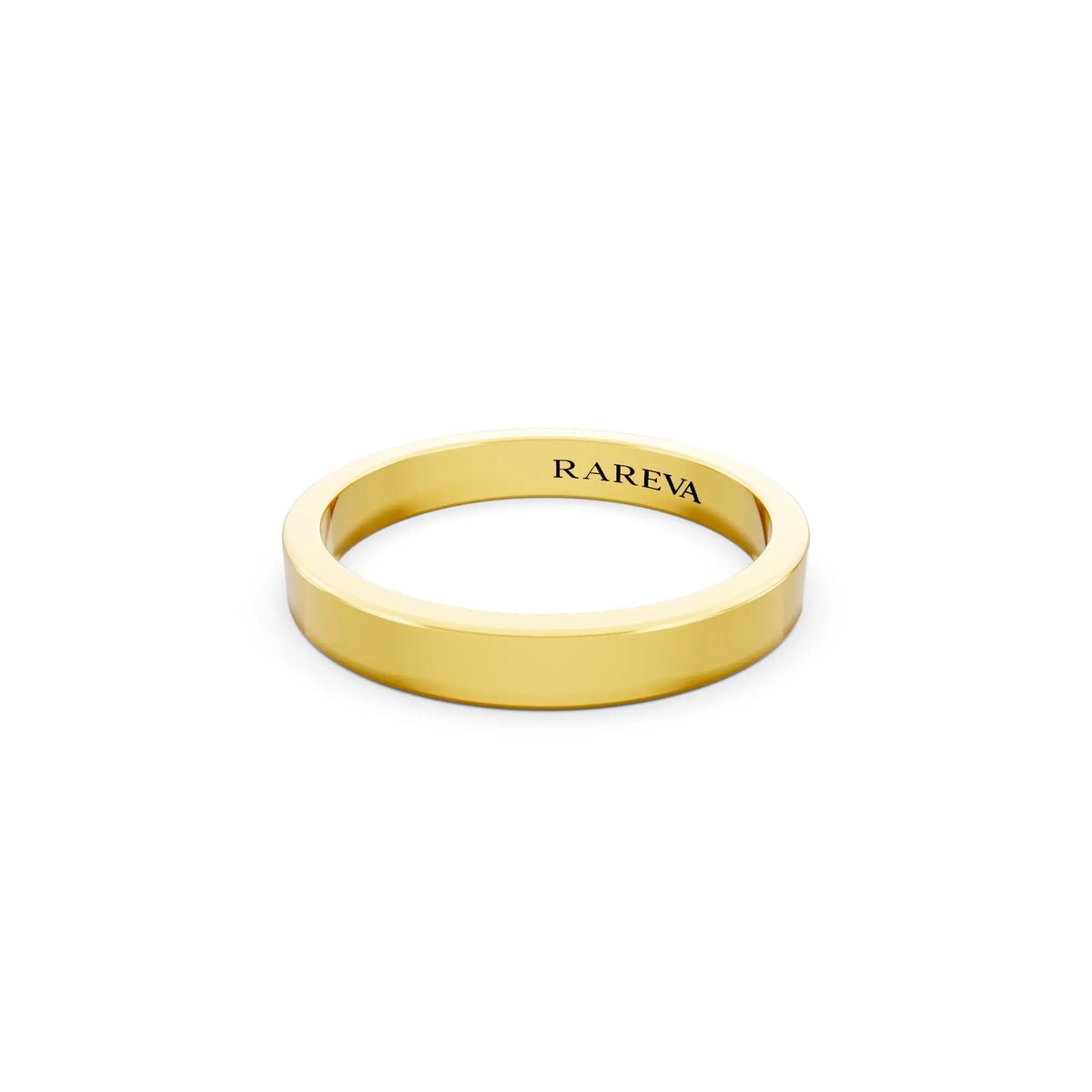 10K Yellow Gold Men's Soft Edge Flat Wedding Band - 3mm - Close up