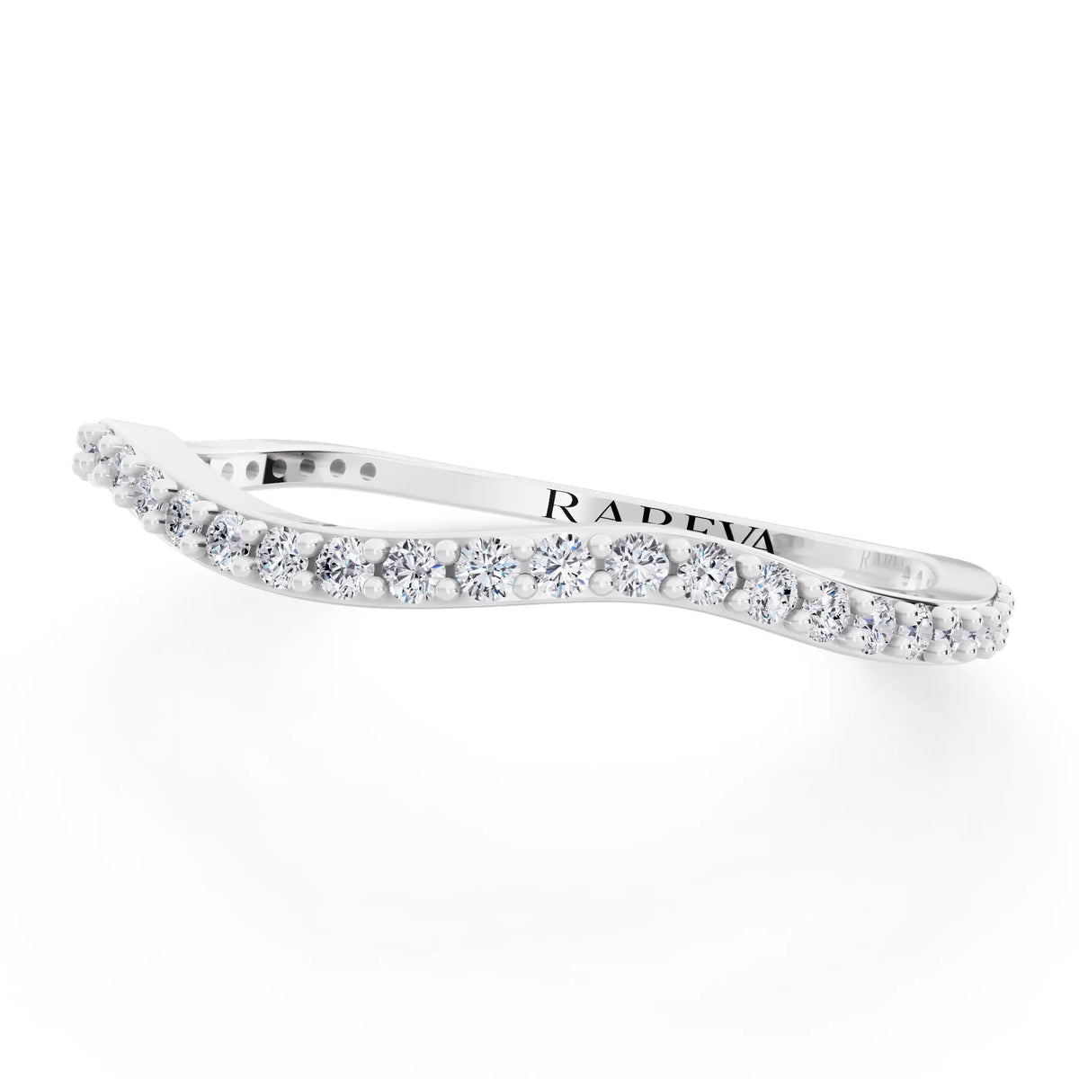 10K White Gold Round Cut Diamond Pave Wave Curved Band - 1.2mm - Close up