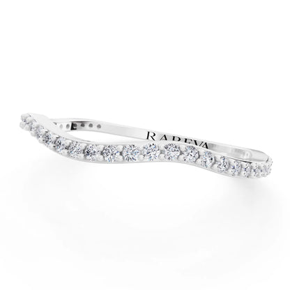 10K White Gold Round Cut Diamond Pave Wave Curved Band - 1.2mm - Close up
