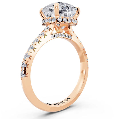 14 KT Rose Gold Cushion Cut Diamond Ring with Hidden Halo - top view