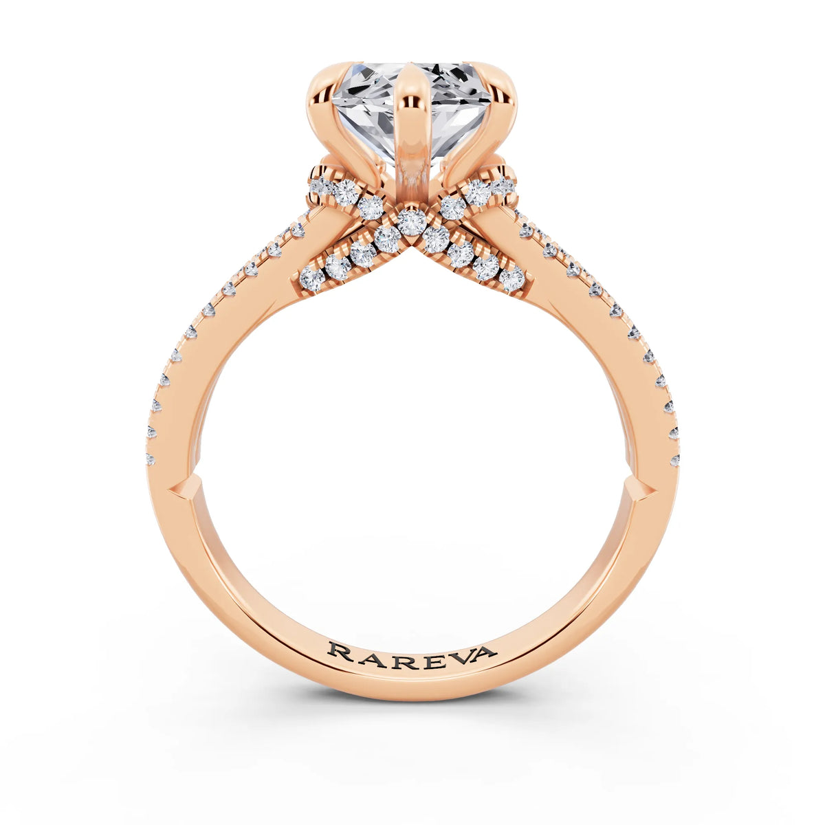 14 KT Rose Gold Marquise Cut Diamond Ring with Pavé Split Shank - through finger
