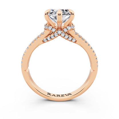 14 KT Rose Gold Marquise Cut Diamond Ring with Pavé Split Shank - through finger