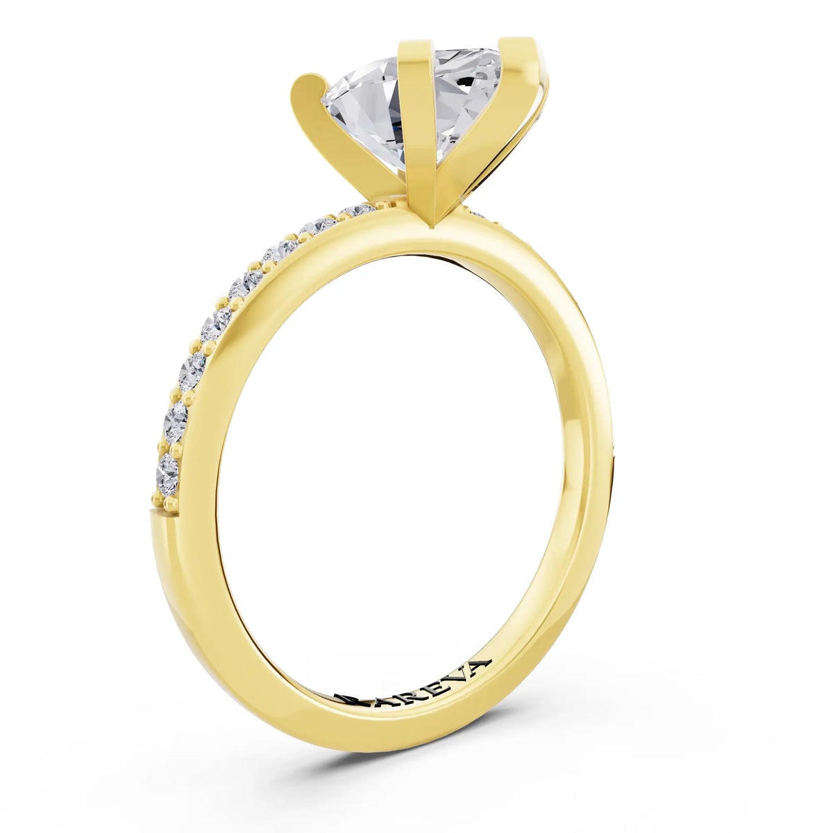18 KT Yellow Gold Marquise Cut Diamond Solitaire Ring with Pave Shank - top view