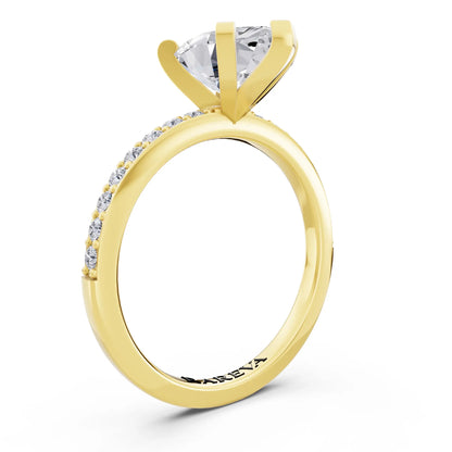 18 KT Yellow Gold Marquise Cut Diamond Solitaire Ring with Pave Shank - top view