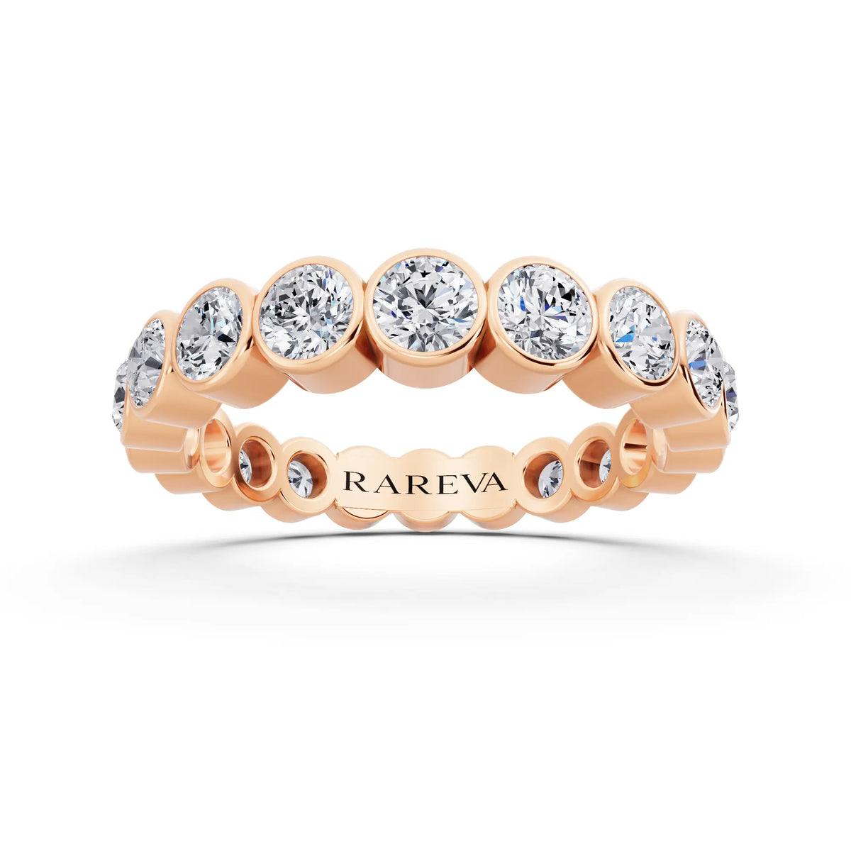 14K Rose Gold Round Cut Bezel Set Diamond Full Eternity Wedding Band - 3.5mm - Front