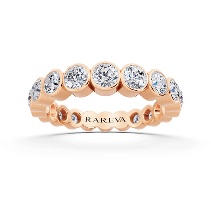 14K Rose Gold Round Cut Bezel Set Diamond Full Eternity Wedding Band - 3.5mm - Front