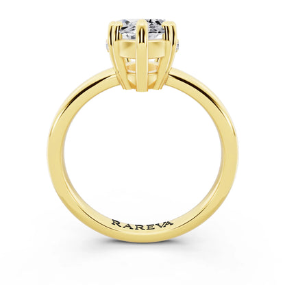 14 KT Yellow Gold Marquise Cut Diamond Solitaire Ring with Hidden Accent Basket - through finger