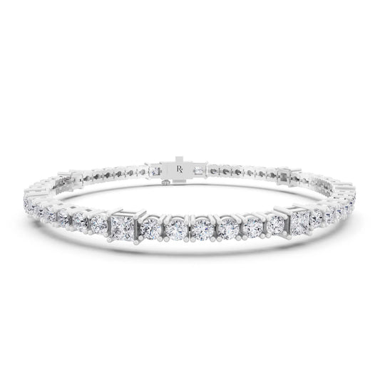 Silver Round and Princess Cut Diamond Tennis Bracelet - Main