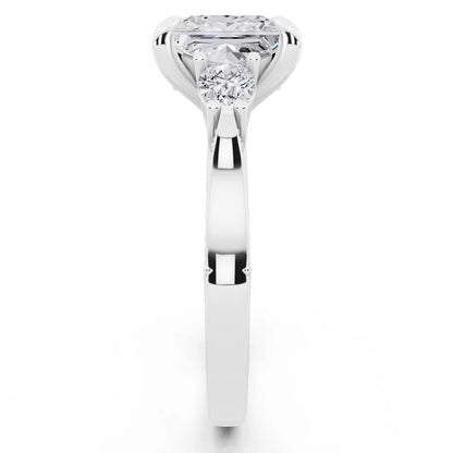 14 KT White Gold Princess Cut Diamond Three Stone Pear Accent Vintage Pave Ring - side view
