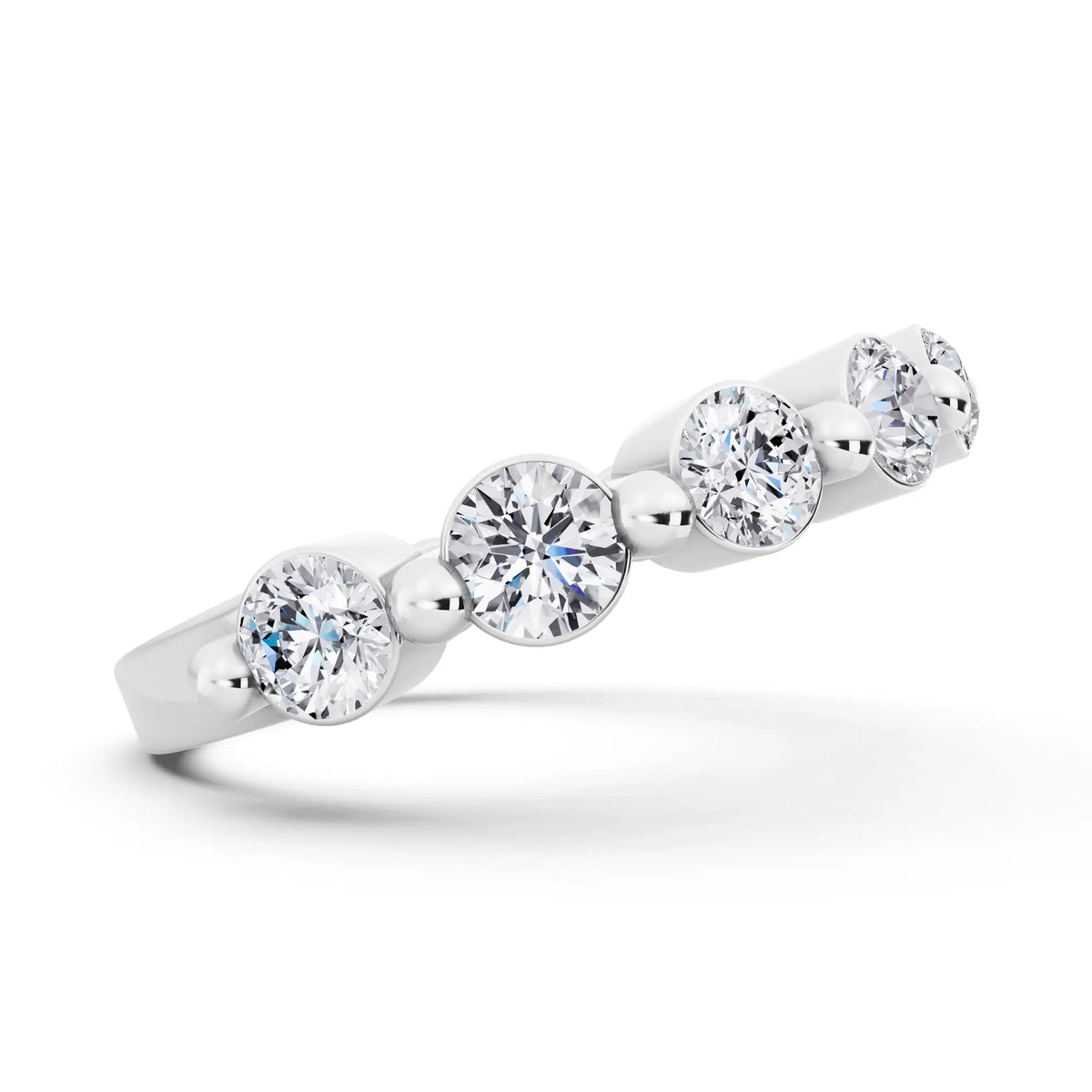 14K White Gold Round Cut Diamond Half Sculpted Prong Eternity Band - 2.3mm - Side