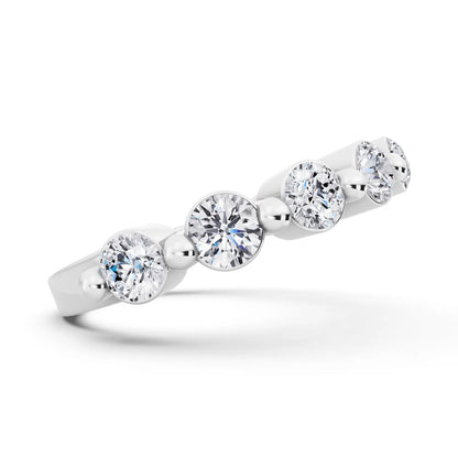 14K White Gold Round Cut Diamond Half Sculpted Prong Eternity Band - 2.3mm - Side