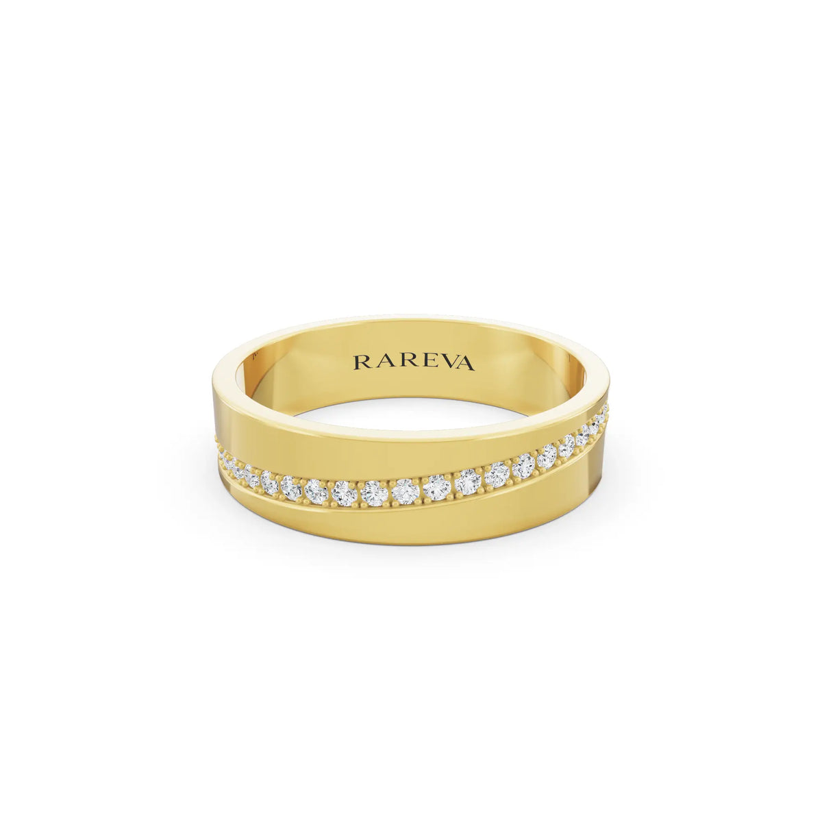 14K Yellow Gold Men's Round Cut Diamond Diagonal Pave Band - 5mm - Front