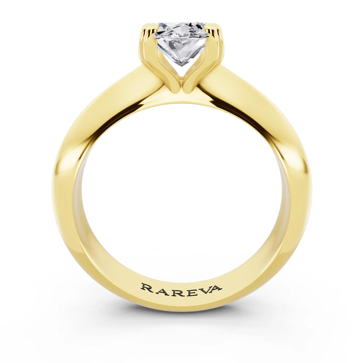18 KT Yellow Gold Marquise Cut Diamond Solitaire Ring with Knife Edge Band - through finger