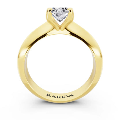18 KT Yellow Gold Marquise Cut Diamond Solitaire Ring with Knife Edge Band - through finger