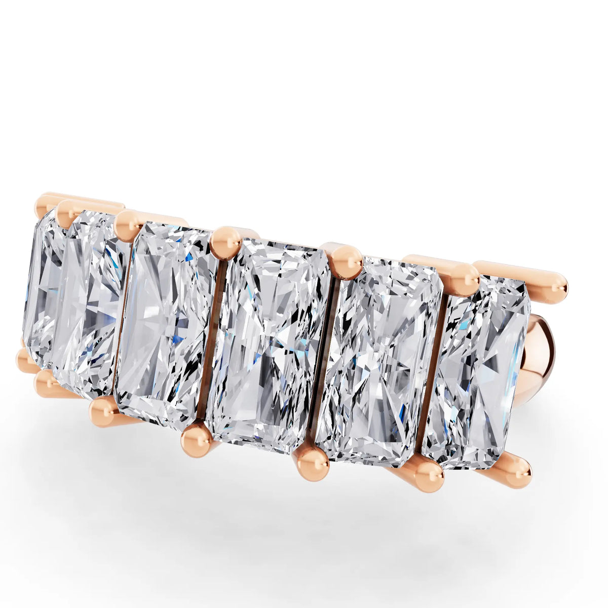 14K Rose Gold Seven Stone Radiant Cut Diamond Half Eternity Wedding Band - 2.4mm - Close up
