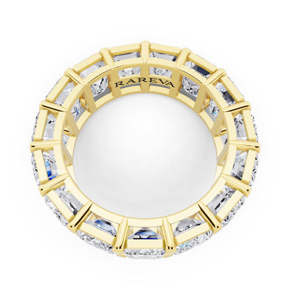 14K Yellow Gold Emerald Cut Diamond Eternity Band - 6.7mm - 11.00ctw - Top