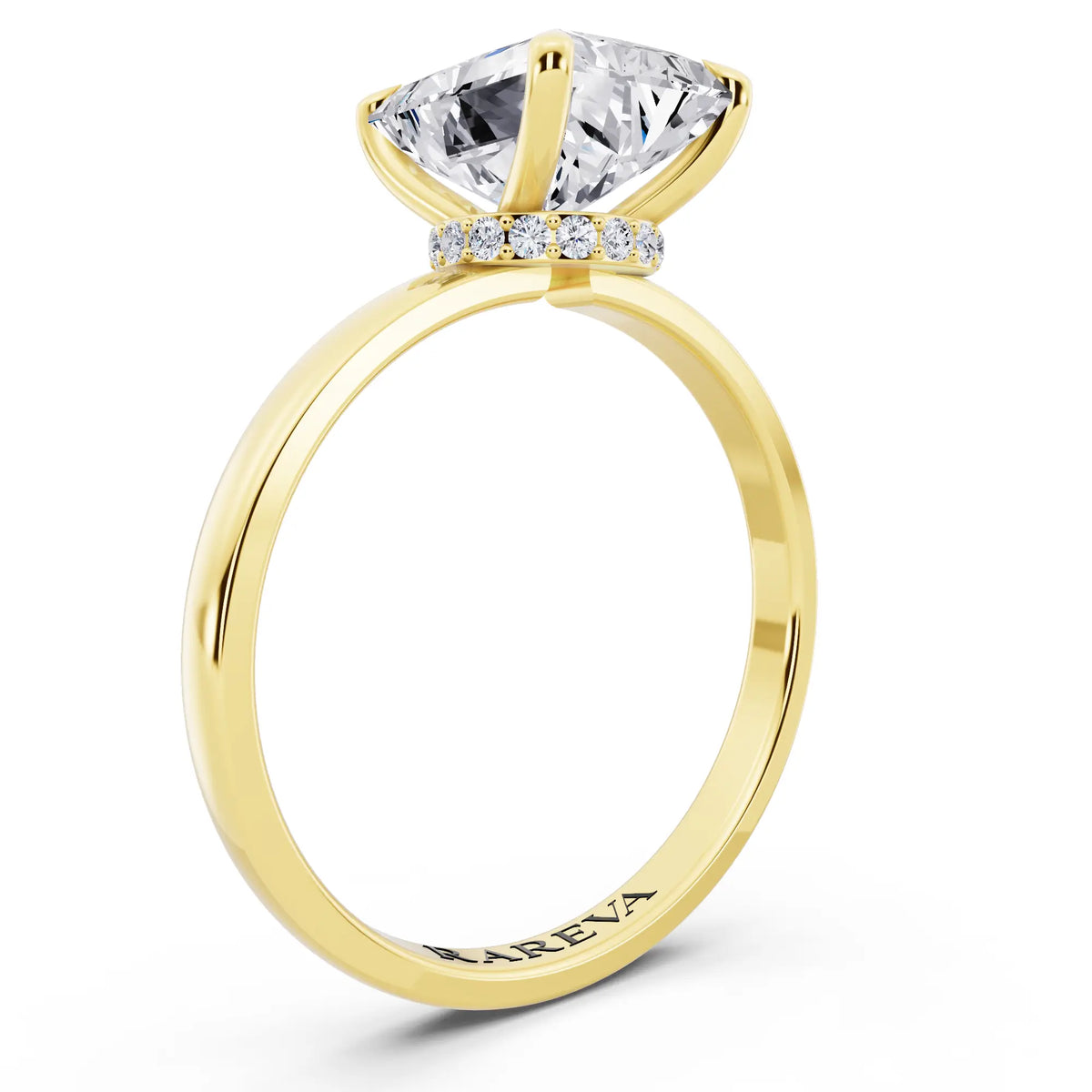 18 KT Yellow Gold Radiant Cut Diamond Solitaire Ring with Pave Collar - top view