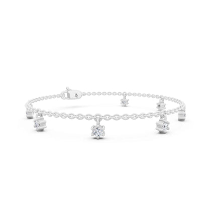Silver Round Cut Diamond Drop Chain Bracelet - Top1
