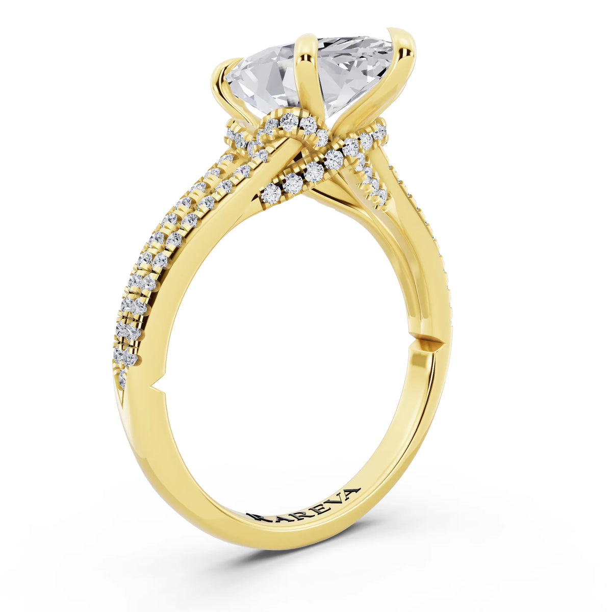 18 KT Yellow Gold Marquise Cut Diamond Ring with Pavé Split Shank - top view